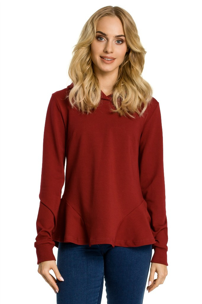 Bluza damska - Z kapturem - bordowa